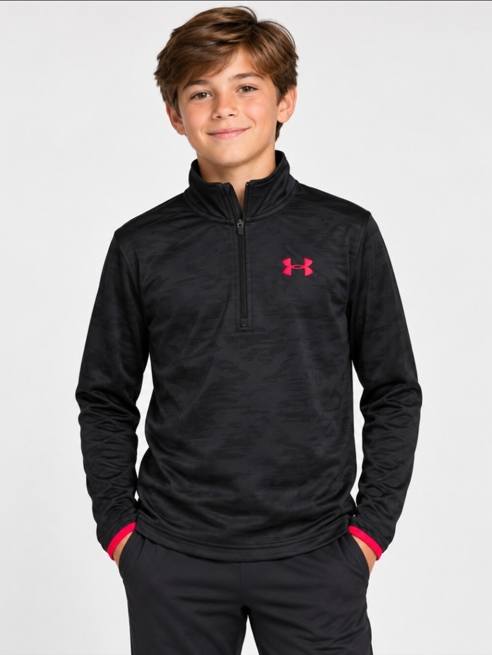 Under Armour UA Tech HeatGear 1/4 Zip Youth XL Black Red